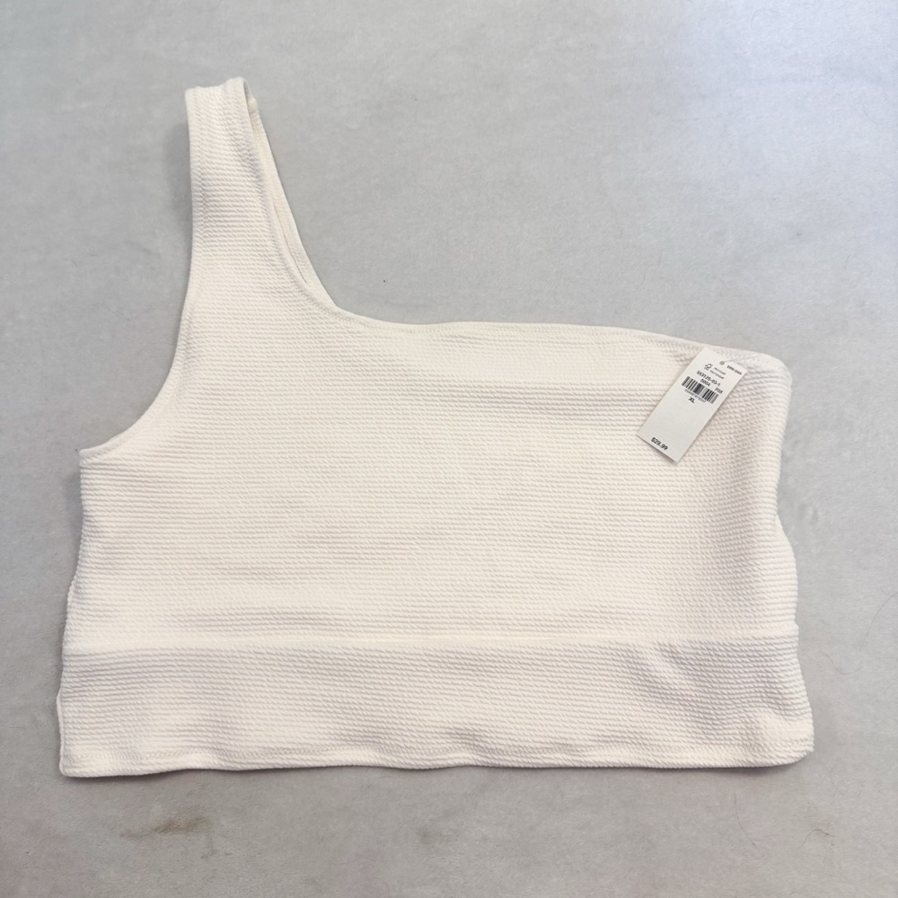 Old Navy Cream Asymmetrical Crop Bikini Top